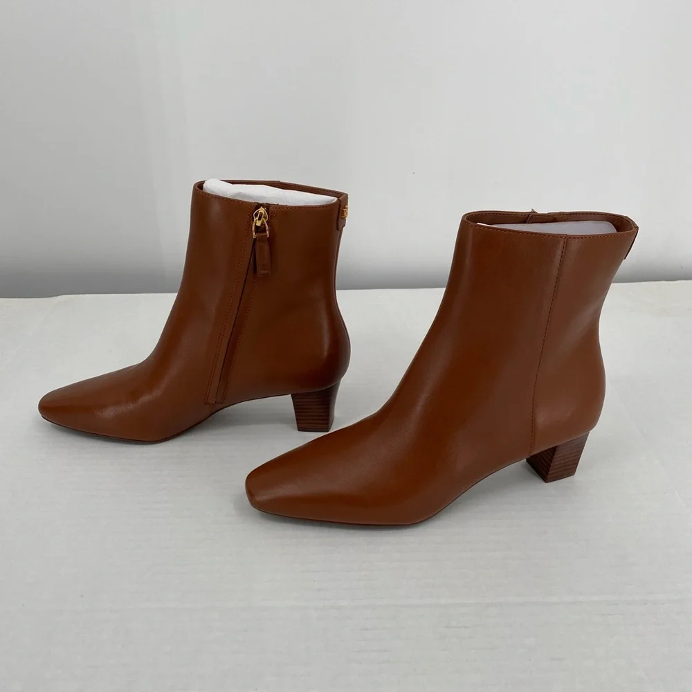 Lauren Ralph Lauren Willa Burnished  Leather Booties. Ankle Boots Tan Size 10B